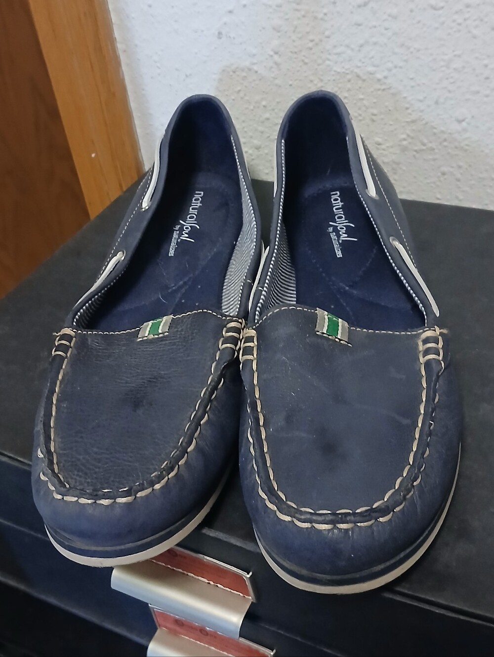 Natural Soul by Naturalizer Navy Blue Leather Boat Shoes / Loafers